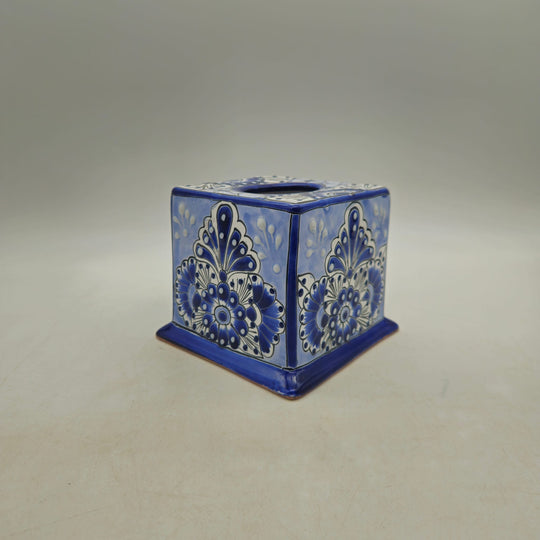 Blue & White Talavera Tissue Box Cover — TGH-4767; actual product against its original background.