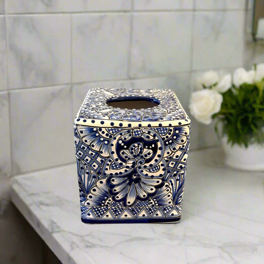 Blue & White Talavera Tissue Box Cover | Mexican Decor