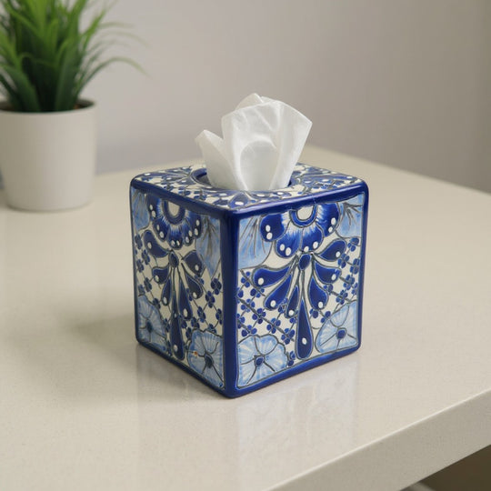 Blue & White Talavera Tissue Box | Handmade Mexican Accent