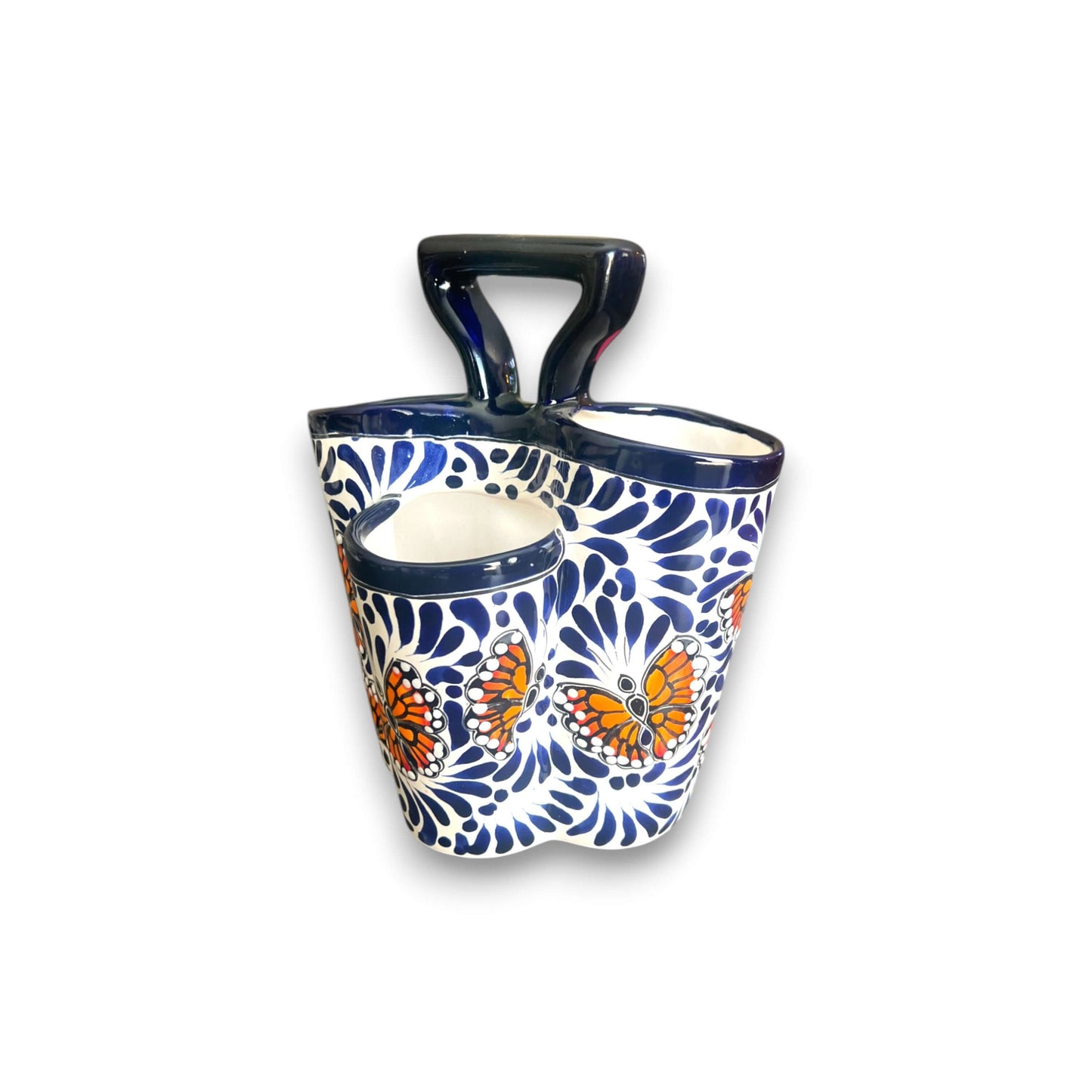 Talavera Utensil Holder - Blue & White Butterfly