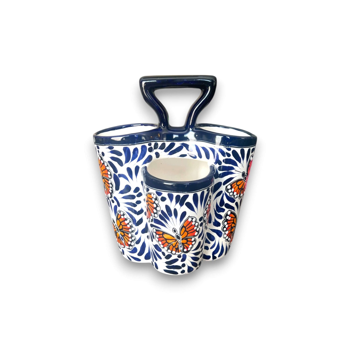 Talavera Utensil Holder - Blue & White Butterfly