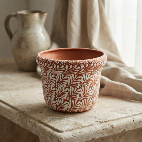 Brown & White Talavera Flower Pot - lifestyle product view 1