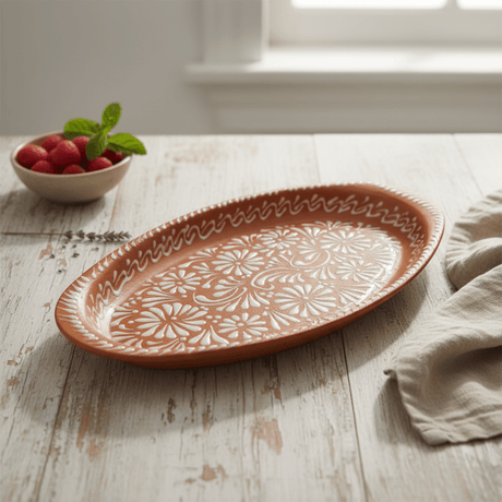 Brown & White Talavera Oval Platter - lifestyle product view 1