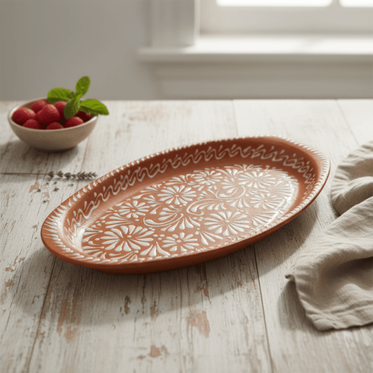 Brown & White Talavera Oval Platter - lifestyle product view 1