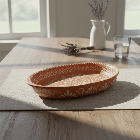 Brown & White Talavera Oval Platter - lifestyle product view 2
