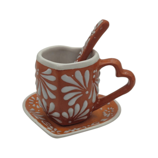 Brown heart mug with plate and cup and spoons set - white background product view 5