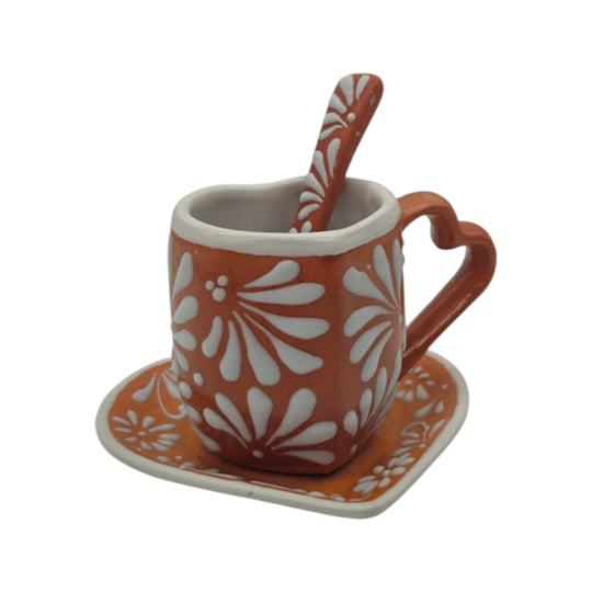 Brown heart mug with plate and cup and spoons set - white background product view 6