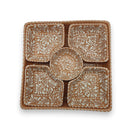 Brown & White Talavera Serving Tray | Handcrafted Sectional Set - square brown glazed tray with white floral patterns and four corner dishes
