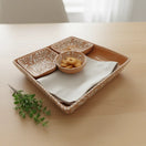 Brown & White Talavera Serving Tray | Handcrafted Sectional Set - square brown glazed tray with white floral patterns and four corner dishes