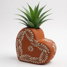 Brown & White Talavera Heart Vase | Hand-Painted Pottery with floral motifs