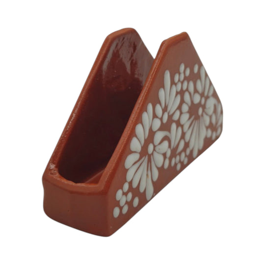 Brown & White Talavera Napkin Holder | Floral Glazed Design showcasing rustic elegance for dining tables.