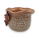 Brown & White Talavera Planter | Monarch Butterfly Accent - hand-painted terracotta planter with scalloped rim and three orange monarch butterfly accents
