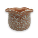 Brown & White Talavera Planter | Monarch Butterfly Accent handcrafted Mexican scalloped rim planter with white floral motifs and orange butterfly accents
