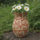 Brown & White Talavera Relief Vase | Hand-Painted Pottery with flowers