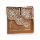 Brown & White Talavera Serving Tray | Handcrafted Sectional Set - square brown glazed tray with white floral corner dishes