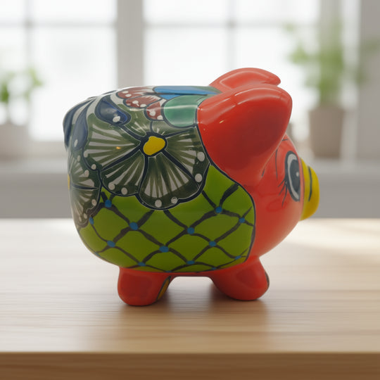 Colorful Talavera Piggy Bank | Mexican Ceramic Coin Holder