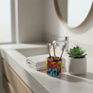 Colorful Talavera Toothbrush Holder | Mexican Ceramic Art ceramic toothbrush holder with hand-painted floral patterns on bathroom counter