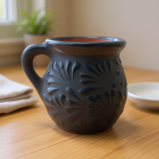 Black Talavera Jarrito Mug | Handmade Mexican Clay Coffee Cup