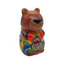 Side view of brown capybara Talavera planter with multicolor hand-painted folk-art designs