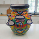 Cobalt Blue Rim Talavera Strawberry Planter | Mexican Ceramic Pot - hand-painted vibrant floral geometric design, kiln-fired lead-free glaze, Guanajuato craftsmanship