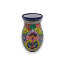 Cobalt Rim Talavera Vase | Multicolor Mexican Pottery hand-painted floral ceramic vase with cobalt blue rim