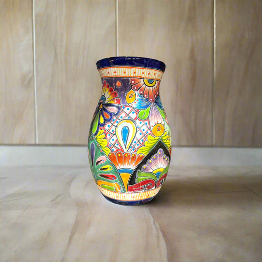 Cobalt Blue Talavera Vase | Hand-Painted Elegance