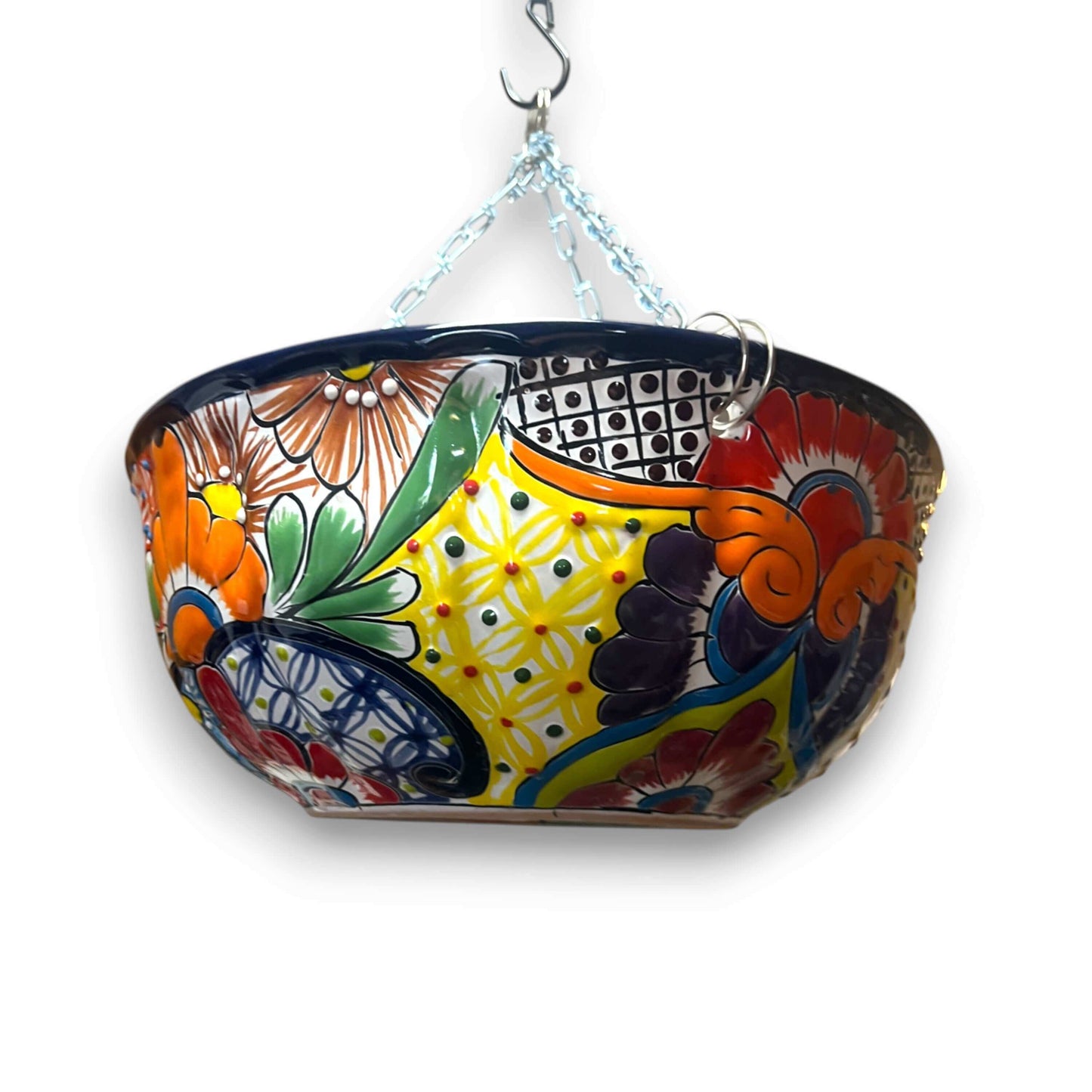 Talavera Hanging Planter | Colorful Hand-Painted Mexican Flower Pot — vibrant hand-painted Talavera hanging ceramic planter with floral patterns