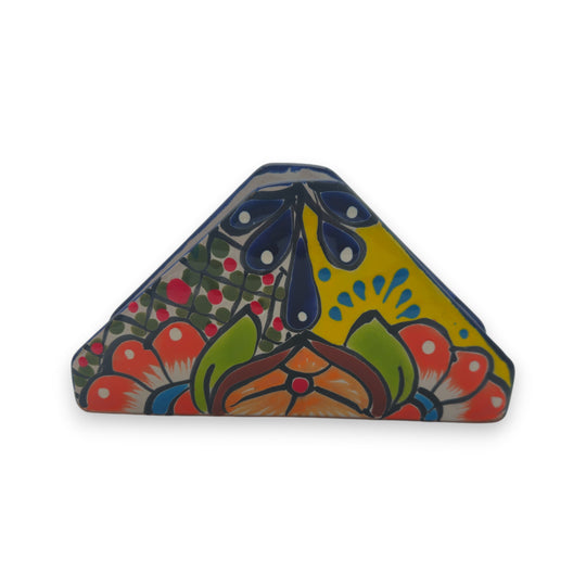 Colorful Talavera Napkin Holder | Mexican Ceramic Table Decor - hand-painted floral ceramic napkin holder with cobalt trim