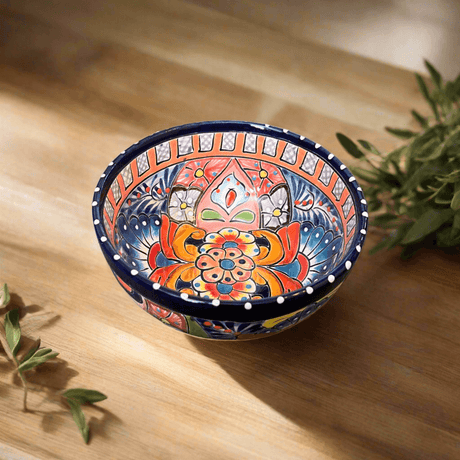 5" Colorful Talavera Ceramic Bowl | Mexican Dinnerware - hand-painted Talavera bowl from Guanajuato, vibrant floral design, lead-free glaze