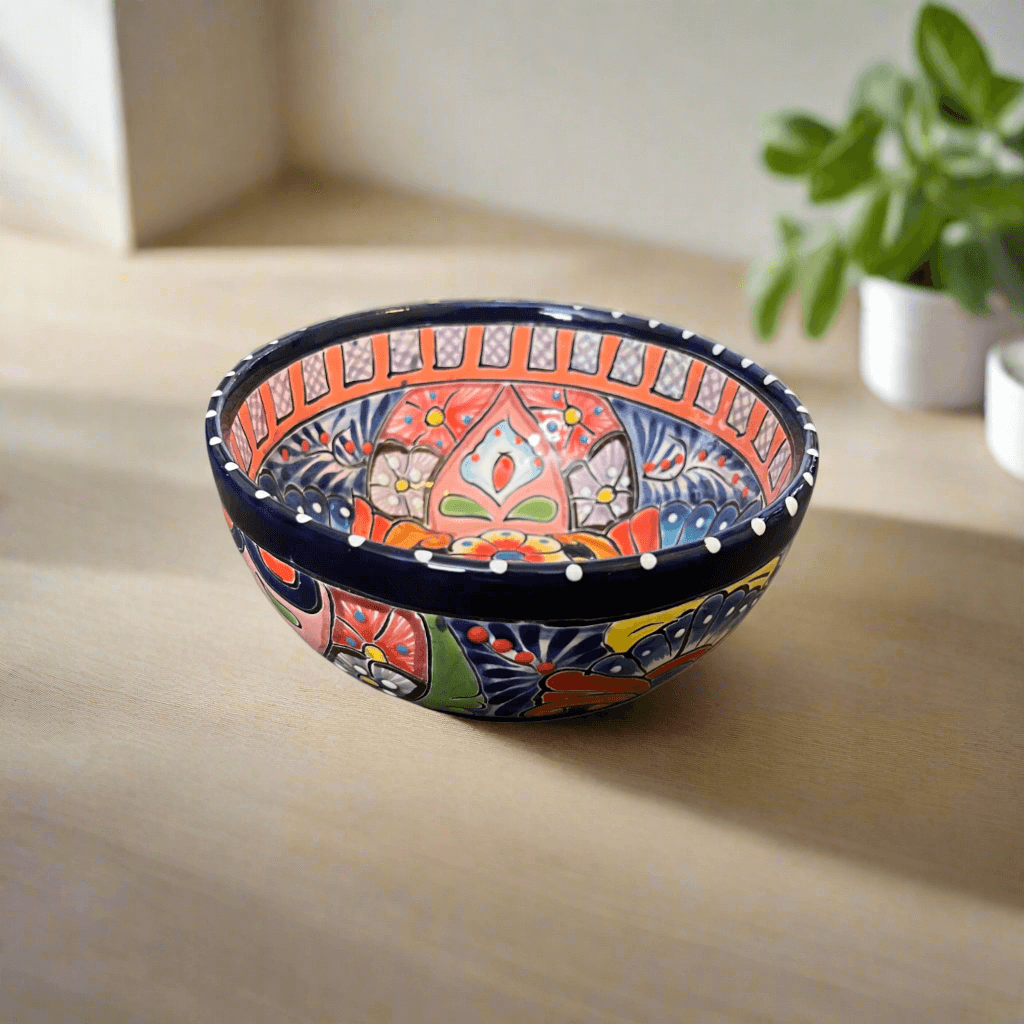 5" Colorful Talavera Ceramic Bowl | Mexican Dinnerware - hand-painted Talavera bowl from Guanajuato, vibrant floral pattern, lead-free glaze