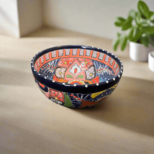 5" Colorful Talavera Ceramic Bowl | Mexican Dinnerware - hand-painted Talavera bowl from Guanajuato, vibrant floral pattern, lead-free glaze
