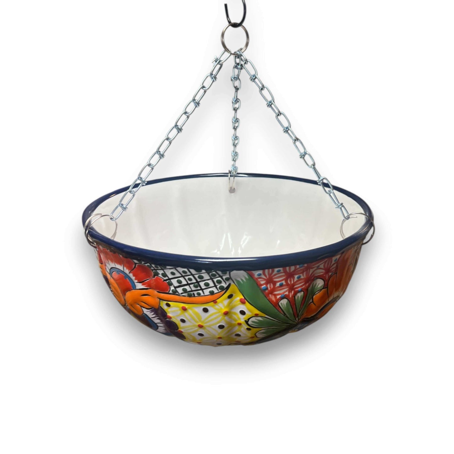 Talavera Hanging Planter | Colorful Hand-Painted Mexican Flower Pot hanging floral ceramic bowl with chains, hand-painted Talavera design