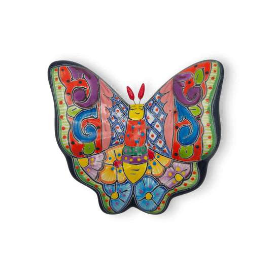 Colorful Talavera Butterfly Trio | Mexican Ceramic Wall Art - hand-painted Talavera butterfly in pink blue orange green, lead-free glazed wall decor