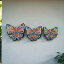 Colorful Talavera Butterfly Trio | Mexican Ceramic Wall Art hand-painted, kiln-fired Talavera butterflies in pink blue orange green