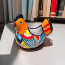 Colorful Talavera Chicken Planter | Mexican Ceramic Art - hand-painted vibrant red yellow blue green chicken-shaped planter