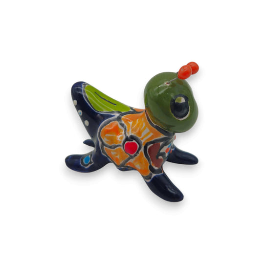 Set of 2 Colorful Talavera Crickets | Mexican Ceramic Art - hand-painted Talavera ceramic cricket in cobalt blue, yellow & red accent piece