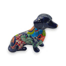 Colorful Talavera Dachshund | Mexican Ceramic Dog Figurine - handpainted Talavera dachshund with bright floral and geometric patterns