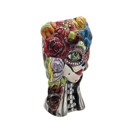 Colorful Talavera Skull Planter | Hand-Painted Ceramic Pot design