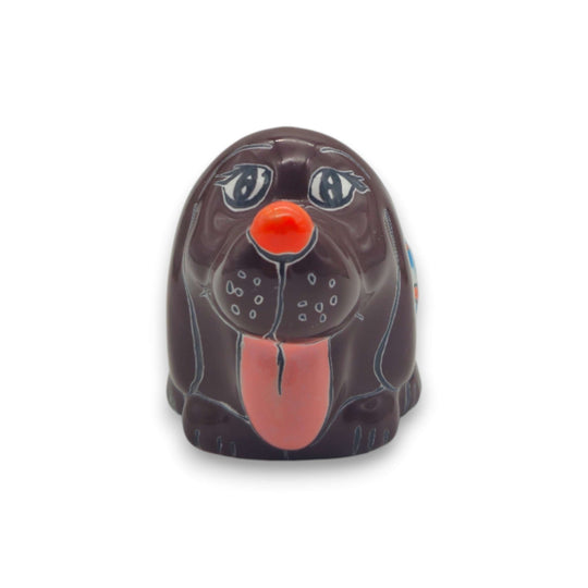 Colorful Talavera Dog Planter | Hand-Painted Mexican Figurine - hand-painted brown Talavera dog planter with orange nose and tongue