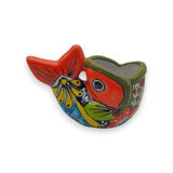 Colorful Talavera Fish Planter | Mexican Hand-Painted Pottery - hand-painted red, blue, yellow Talavera fish-shaped ceramic planter, Guanajuato artisan pottery