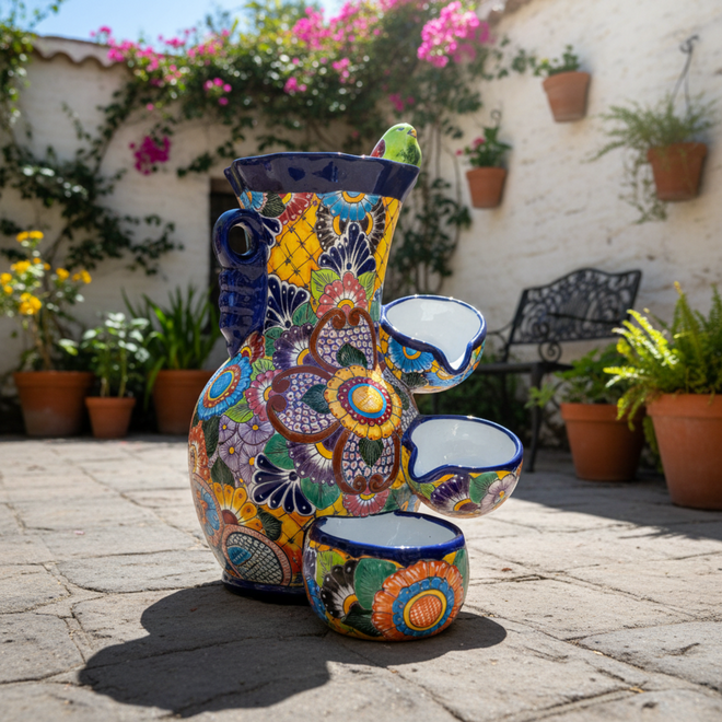 Colorful Talavera Fountain - lifestyle product view 1
