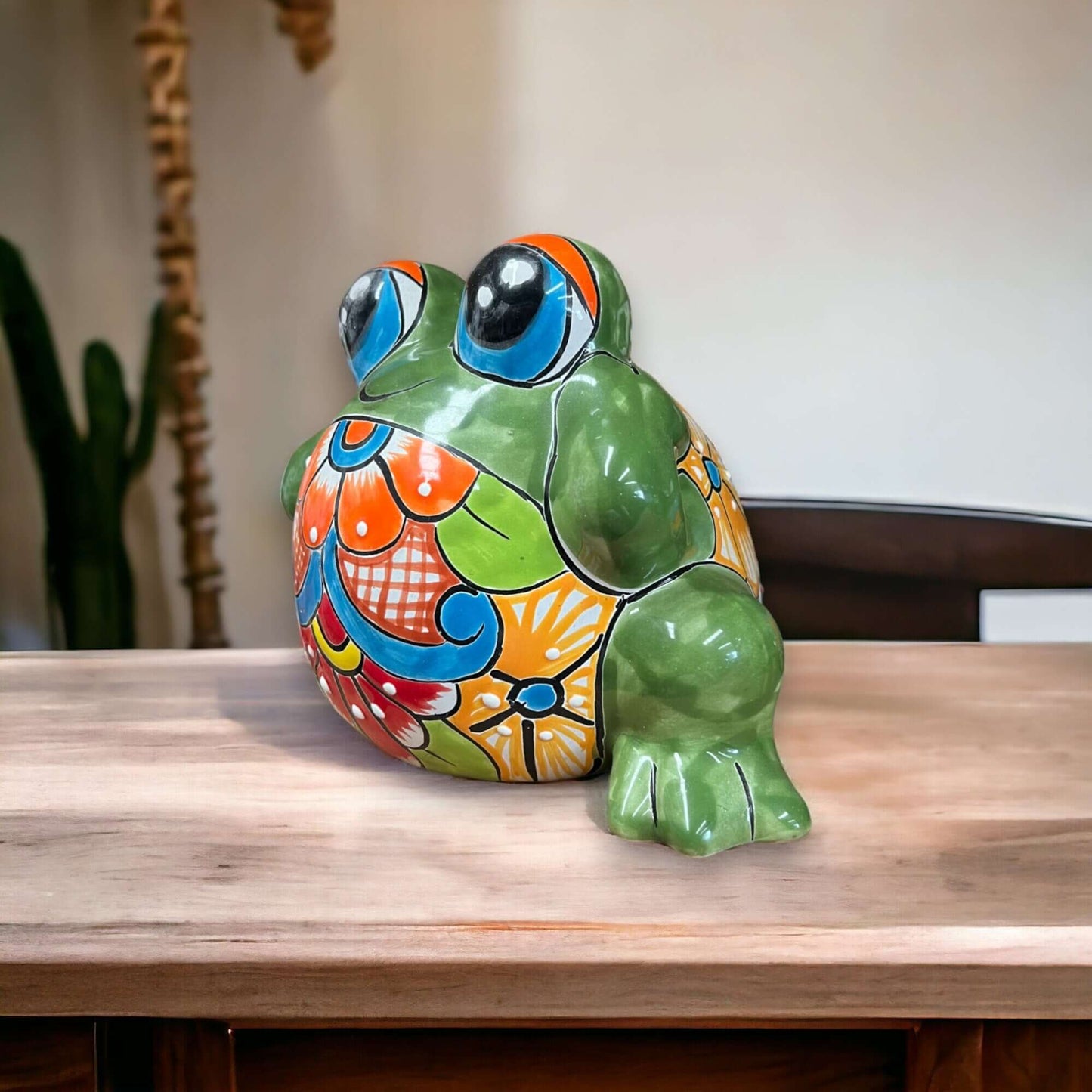 Colorful Talavera Frog Planter | Handcrafted Mexican Pottery Statue (Medium) - hand-painted ceramic frog planter with vibrant Talavera floral patterns