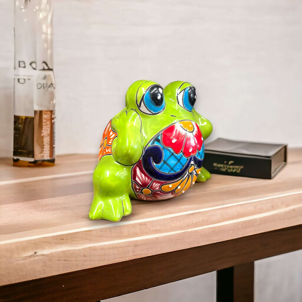 Hand-Painted Talavera Frog Planter | Medium Artful Planter