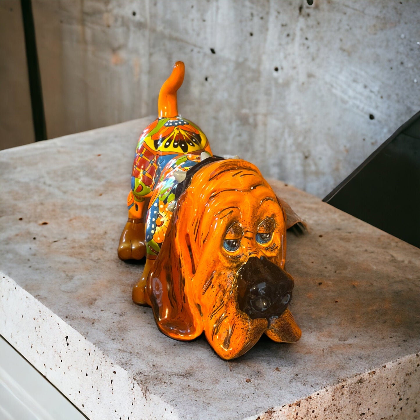 Colorful Talavera Hound Dog Statue | Handcrafted Mexican Dog Art (Medium Size)