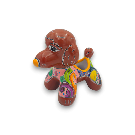 Colorful Talavera Poodle Planter | Mexican Hand-Painted Pottery - hand-painted Talavera poodle planter with bold floral and swirl motifs