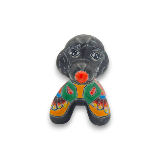 Colorful Talavera Poodle Planter | Mexican Hand-Painted Pottery - black hand-painted poodle planter with floral swirls and bright glaze