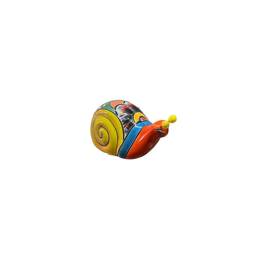 Colorful Talavera Snail Figurine | Mexican Ceramic Garden Decor - hand-painted vibrant Talavera ceramic snail for indoor or outdoor decor