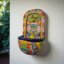 Colorful Talavera Wall Fountain | Mexican Ceramic Water Feature hand-painted talavera wall fountain with playful frog and vibrant floral motifs