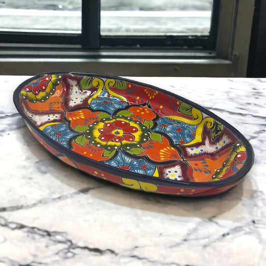 Colorful XL Oval Talavera Serving Platter | Hand-Painted Mexican Pottery 17.5"x10"