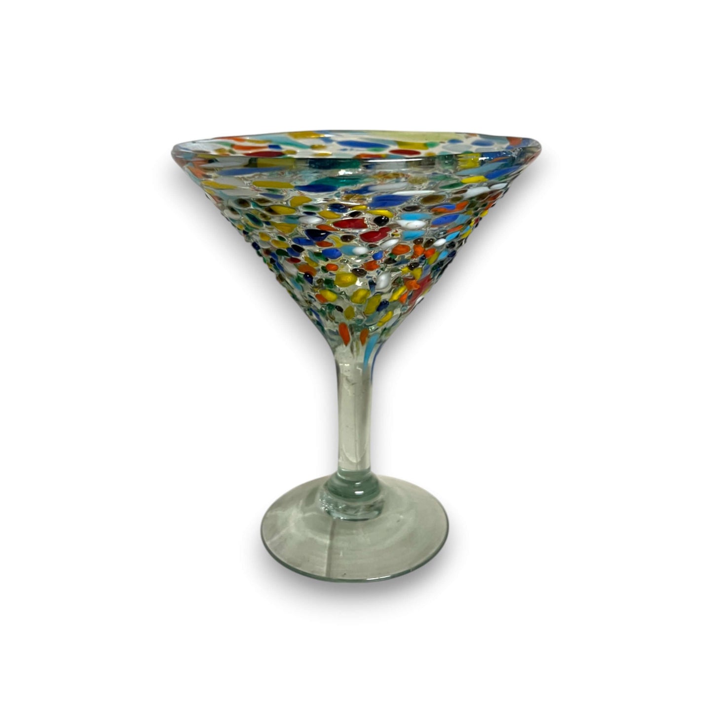 Confetti Pebbled Martini Glass | Hand-Blown Mexican Barware - hand-blown lead-free martini glass with colorful confetti pebble pattern
